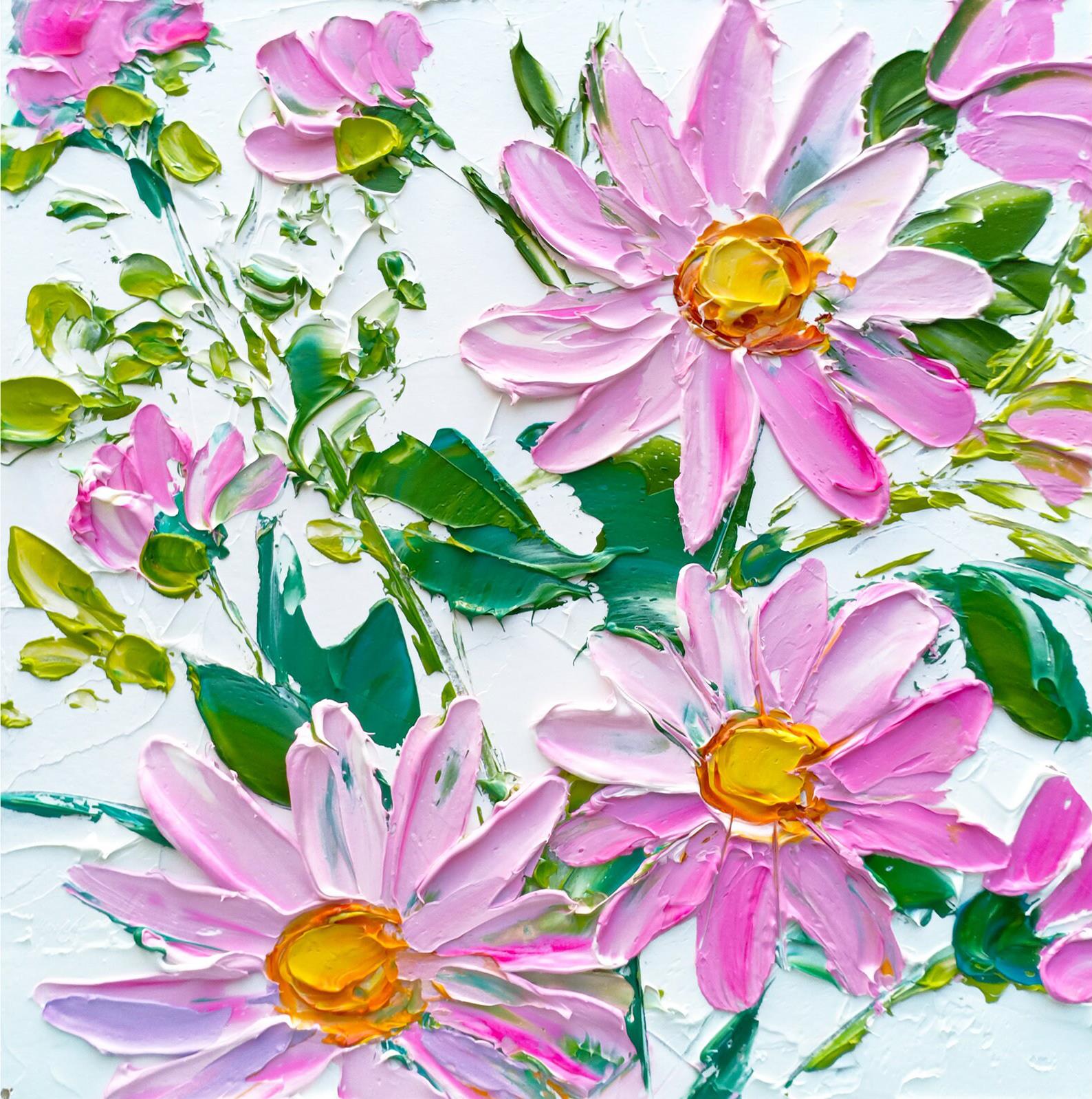 lila Gänseblümchen Blumen von Palettenmesser Wanddekoration Ölgemälde